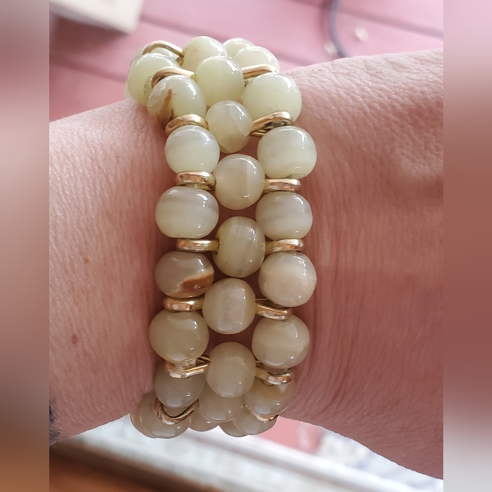 3 Strand Honey Calcite Breaded Stretch Bracelet